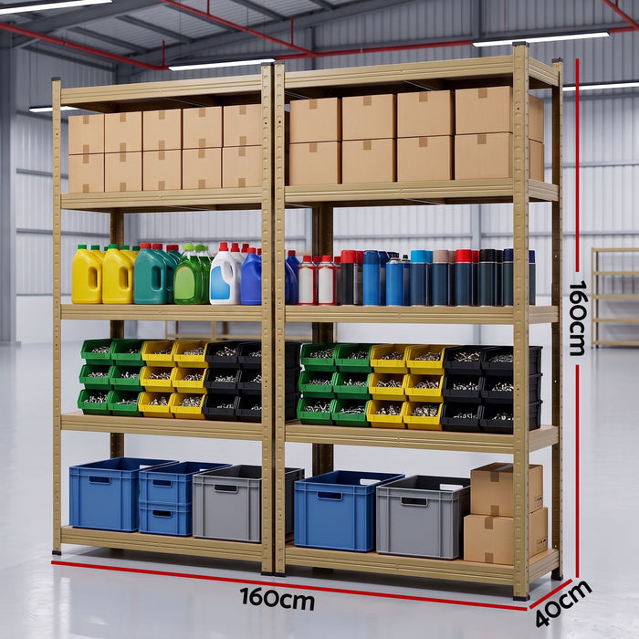 Giantz 2-Rack Garage Shelving 1.6X0.8m MDF Warehouse Storage Rack Yellow