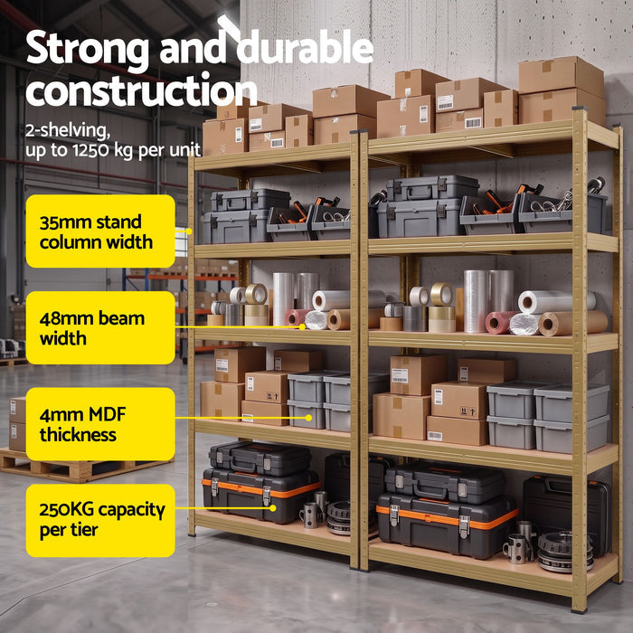 Giantz 2-Rack Garage Shelving 1.6X0.8m MDF Warehouse Storage Rack Yellow