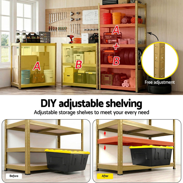 Giantz 2-Rack Garage Shelving 1.6X0.8m MDF Warehouse Storage Rack Yellow