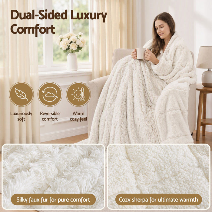 Giselle Faux Fur Weighted Blanket 2 Sided Sherpa Cream 5.5KG 120x180cm