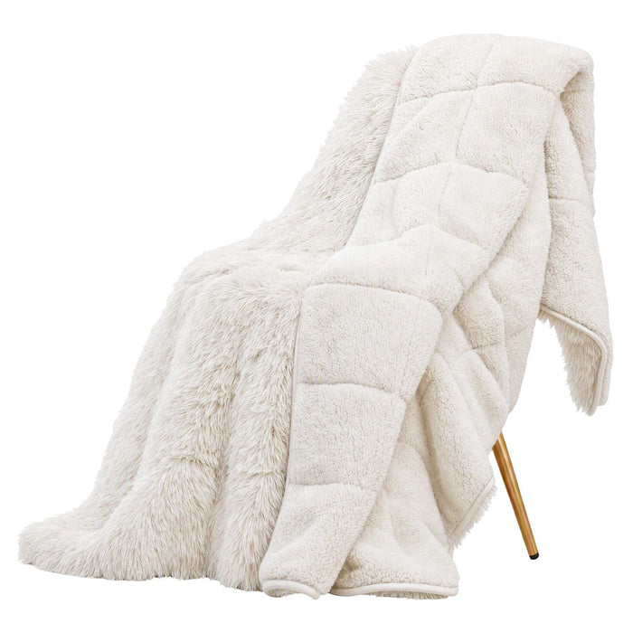 Giselle Faux Fur Weighted Blanket 2 Sided Sherpa Cream 9KG 152x203cm