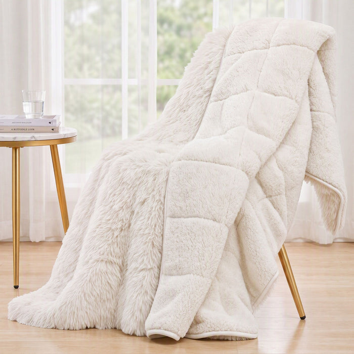 Giselle Faux Fur Weighted Blanket 2 Sided Sherpa Cream 9KG 152x203cm