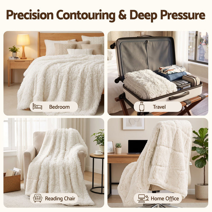 Giselle Faux Fur Weighted Blanket 2 Sided Sherpa Cream 9KG 152x203cm