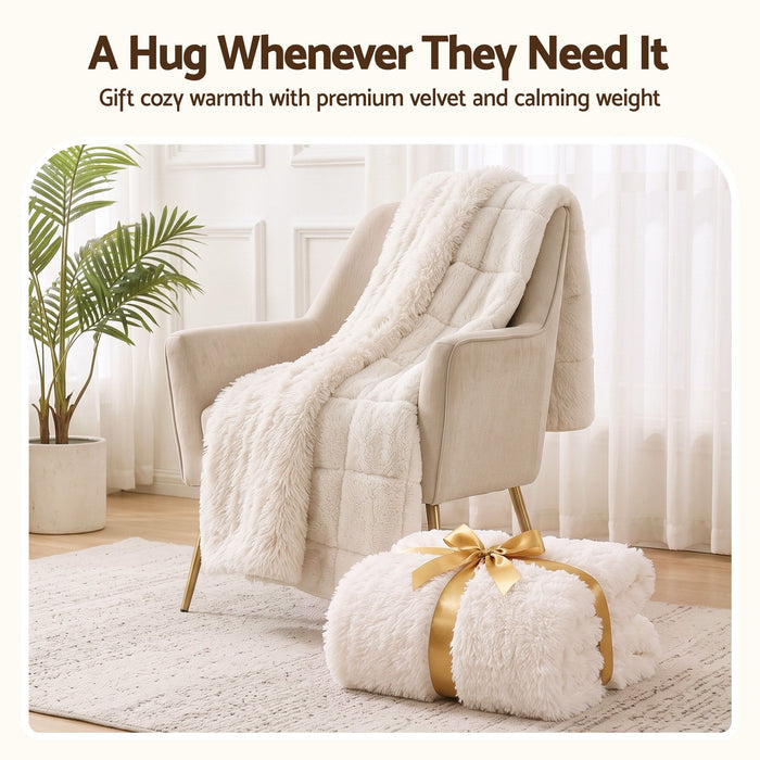 Giselle Faux Fur Weighted Blanket 2 Sided Sherpa Cream 9KG 152x203cm