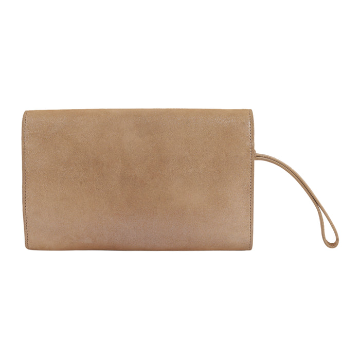 Jimmy Choo Gold Shimmer Suede Alara Wristlet Clutch