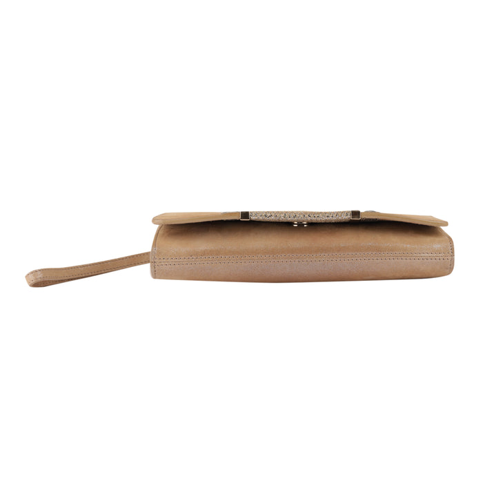 Jimmy Choo Gold Shimmer Suede Alara Wristlet Clutch