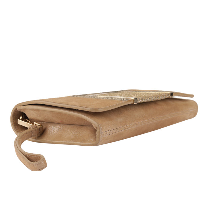 Jimmy Choo Gold Shimmer Suede Alara Wristlet Clutch