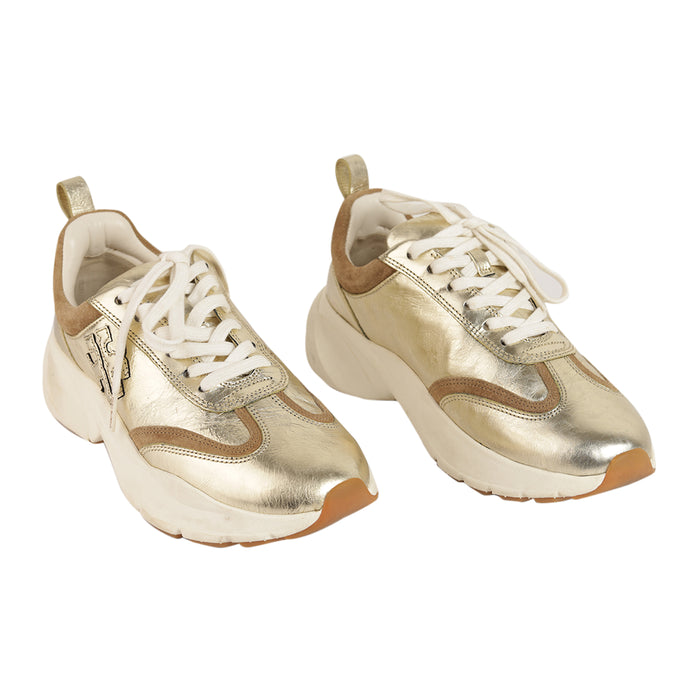 Tory Burch Good Luck Double T Gold Trainers - Size EU 38