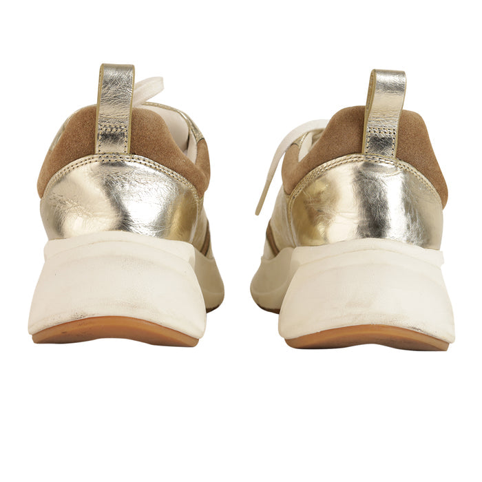 Tory Burch Good Luck Double T Gold Trainers - Size EU 38