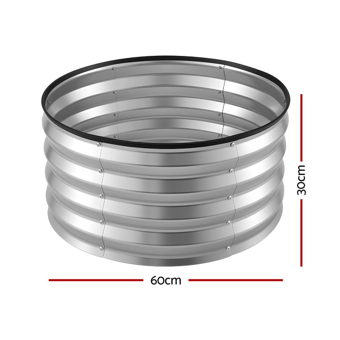 Green Fingers Round Raised Garden Bed 2 Pack Galvanised Planter Box Rust Resistant 60x60x30cm Silver