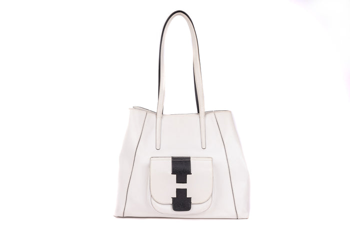 H Logo Pocket Leather Shopping Bag