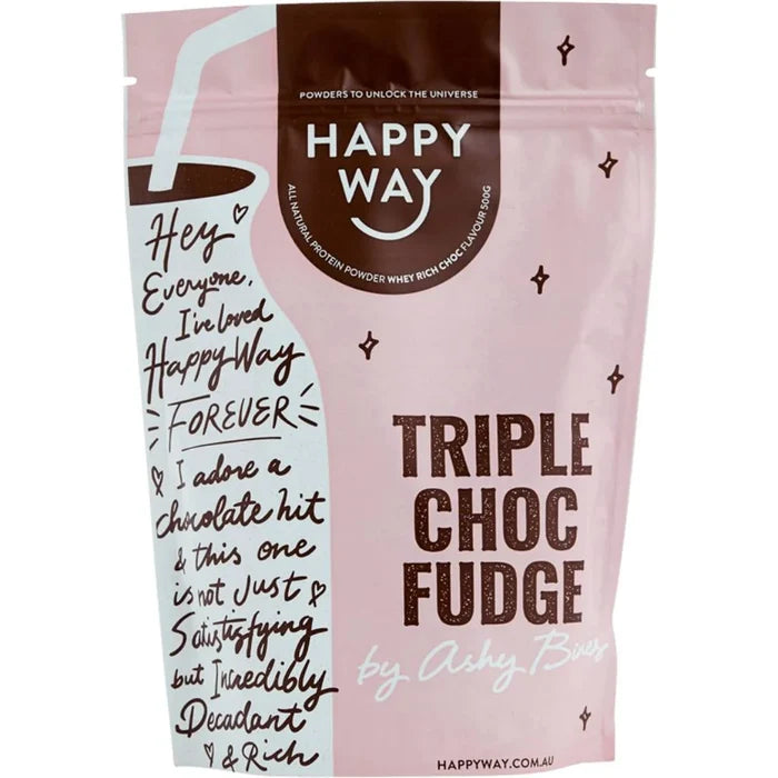 Happy Way Ashy Bines Whey Protein Powder 500g Triple Choc Fudge