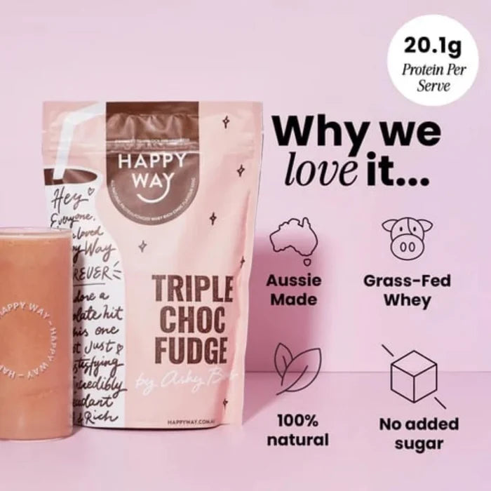 Happy Way Ashy Bines Whey Protein Powder 500g Triple Choc Fudge