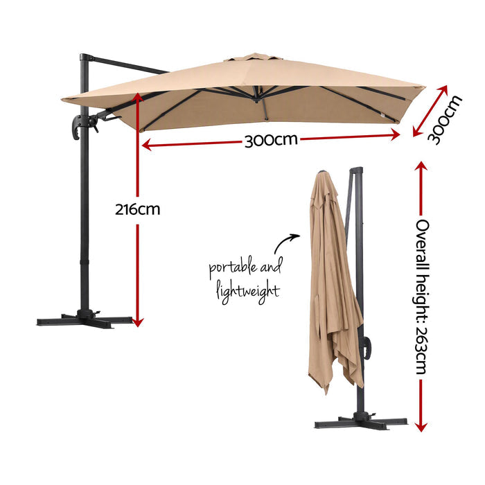 Instahut Outdoor Umbrella 3m Left-right Tilt Cantilever Patio Parasol Beige