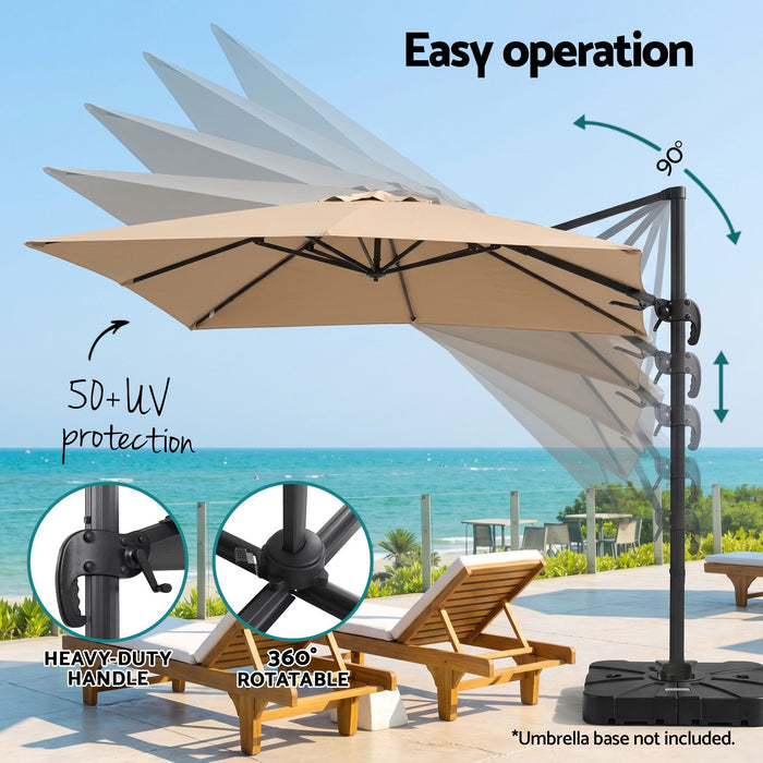 Instahut Outdoor Umbrella 3m Left-right Tilt Cantilever Patio Parasol Beige