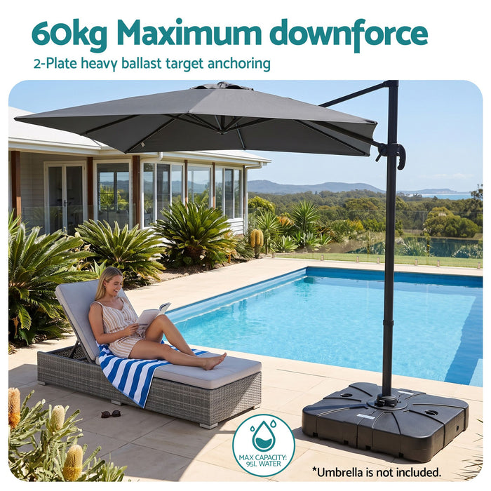 Instahut Outdoor Umbrella Base 84cm Fillable 60kg Cantilever Base Wheels