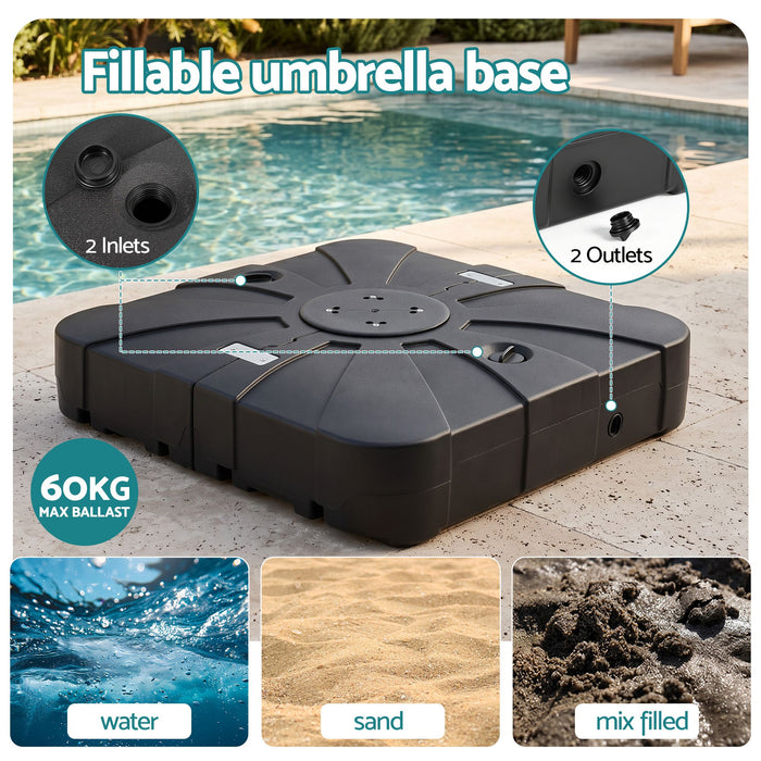 Instahut Outdoor Umbrella Base 84cm Fillable 60kg Cantilever Base Wheels