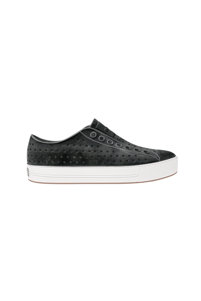 Side view of a Native Shoes Adults Jefferson Arc Wf Stonewash Footwear in Satellite Grey / Whisper White / Brushed