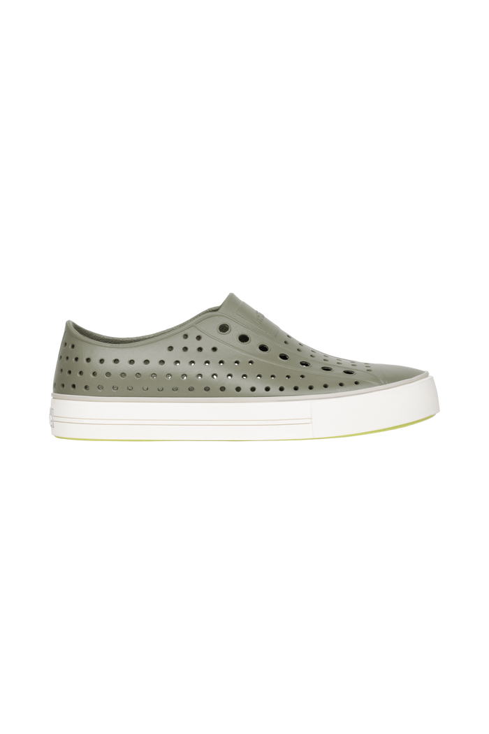Side view of a Native Shoes Adults Jefferson Arc Wanderfoam Footwear in Vetiver Grey / Whisper White