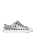 Side view of a Native Shoes Kids Jefferson Bio-Bling Kids Footwear in Platinum Bling / Shell White