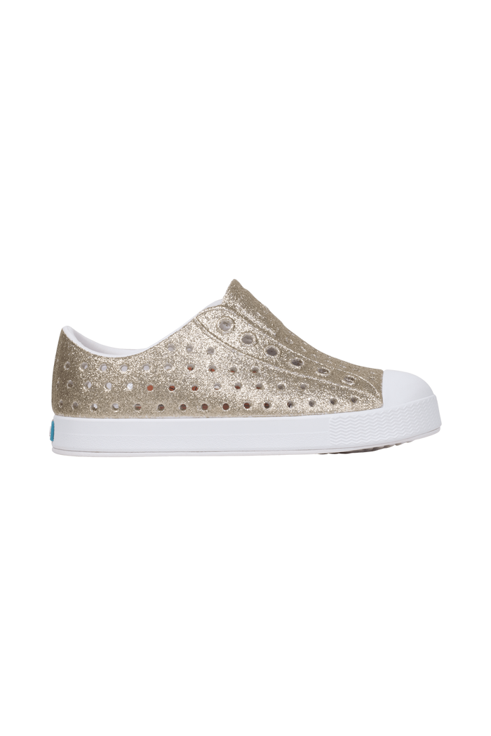 Side view of a Native Shoes Kids Jefferson Bio-Bling Kids Footwear in Slkblng/Shlwht