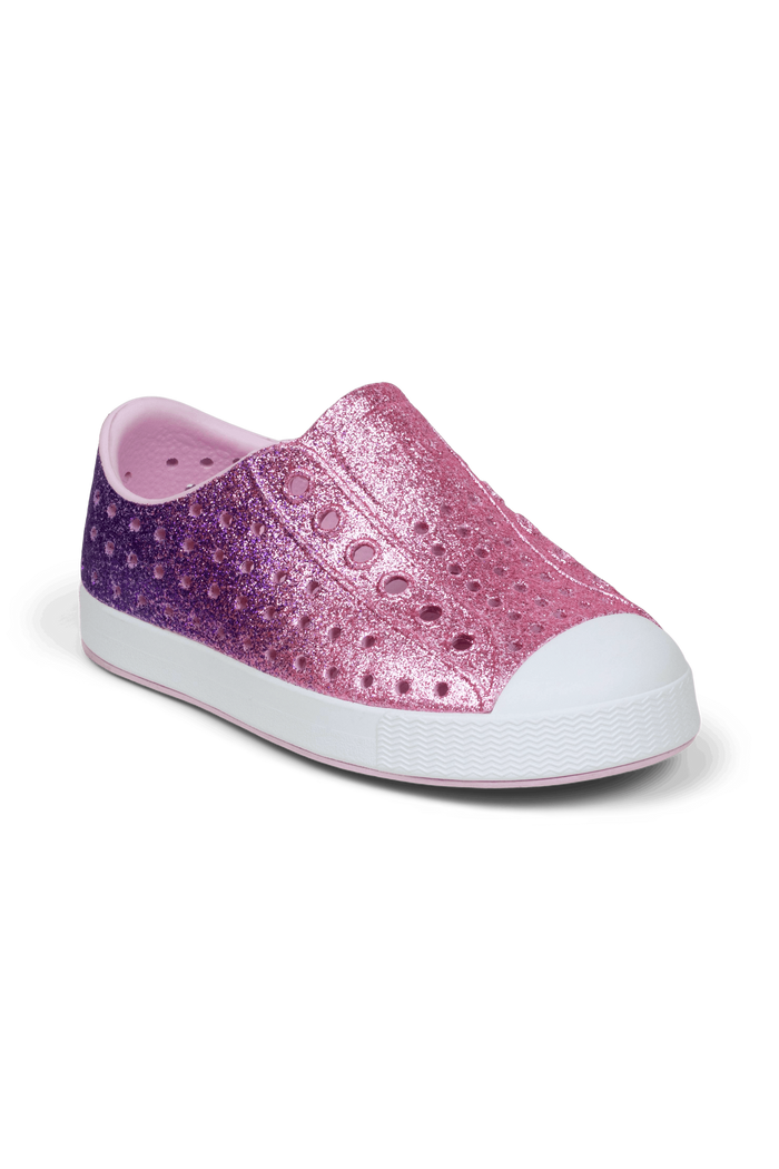 Bottom view of a Native Shoes Kids Jefferson Bio-Bling Kids | Paraglamblng/Shlwht Footwear in Paraglamblng/Shlwht
