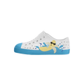 Side view of a Native Shoes Kids Jefferson Block Kids Footwear in Shell White / Aquarius Blue / Banana Block