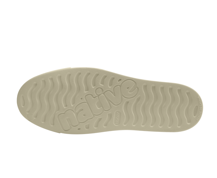 Bottom view of a Native Shoes Jefferson Clog Wanderfoam Prnt | Bone White / Bone White / Regatta Hearts Footwear in Bone White / Bone White / Regatta Hearts