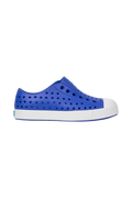 Side view of a Native Shoes Kids Jefferson Kids Footwear in Uv Blue / Shell White