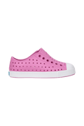 Side view of a Native Shoes Kids Jefferson Kids Footwear in Malibu Pink / Shell White