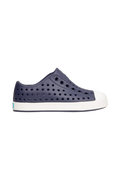 Side view of a Native Shoes Kids Jefferson Kids Footwear in Regatta Blue / Shell White