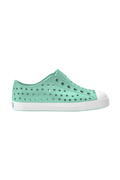 Side view of a Native Shoes Kids Jefferson Kids Footwear in Fresco Green / Shell White