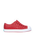 Side view of a Native Shoes Kids Jefferson Kids Footwear in Ruby Red / Shell White