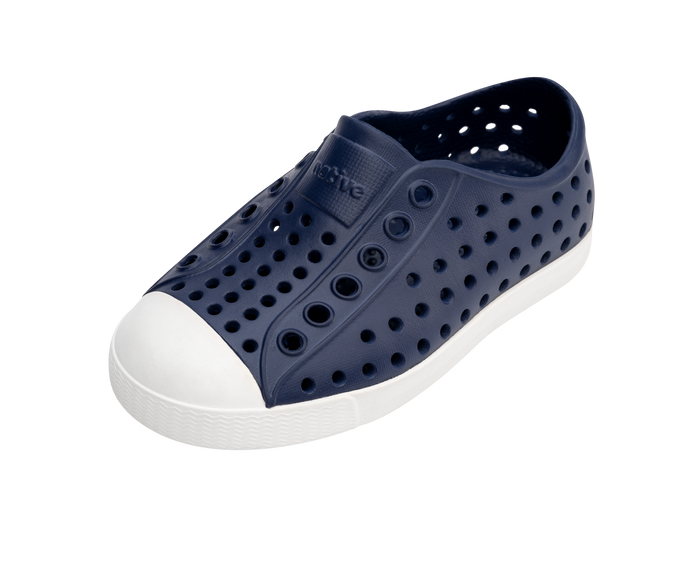Angled view of a Native Shoes Kids Jefferson Kids | Regatta Blue / Shell White Footwear in Regatta Blue / Shell White
