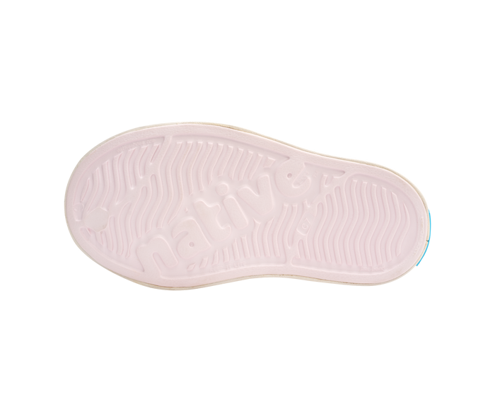 Bottom view of a Native Shoes Kids Jefferson Kids | Milk Pink / Shell White Footwear in Milk Pink / Shell White