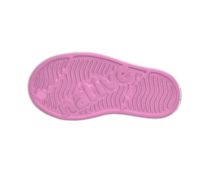 Bottom view of a Native Shoes Kids Jefferson Kids | Malibu Pink / Shell White Footwear in Malibu Pink / Shell White