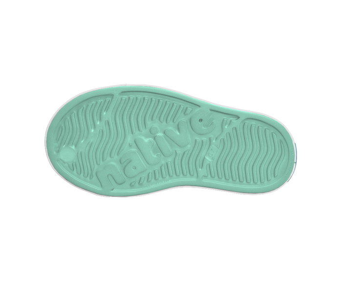Bottom view of a Native Shoes Kids Jefferson Kids | Fresco Green / Shell White Footwear in Fresco Green / Shell White