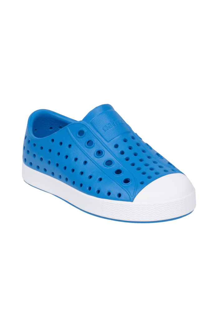Bottom view of a Native Shoes Kids Jefferson Kids | Wave Blue / Shell White Footwear in Wave Blue / Shell White
