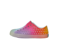 Side view of a Native Shoes Kids Jefferson Print Kids Footwear in Shell White / Transparent / Rainbow Spray