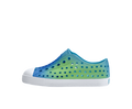 Side view of a Native Shoes Kids Jefferson Print Kids Footwear in Aquarius Blue / Shell White / Hilly Uv Blur