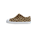 Side view of a Native Shoes Kids Jefferson Print Kids Footwear in Flax Tan / Shell White / Freesia Leopard