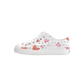 Side view of a Native Shoes Kids Jefferson Print Kids Footwear in Shell White / Shell White / Heart Graffiti