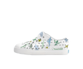 Side view of a Native Shoes Kids Jefferson Print Kids Footwear in Shell White / Shell White / Flux Alpine Dino