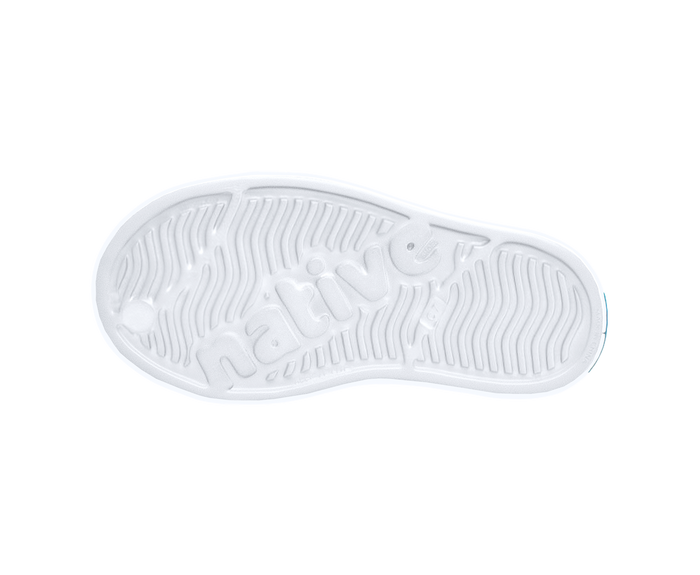 Bottom view of a Native Shoes Kids Jefferson Print Kids | Shell White / Shell White / Barely Taro Blur Footwear in Shell White / Shell White / Barely Taro Blur