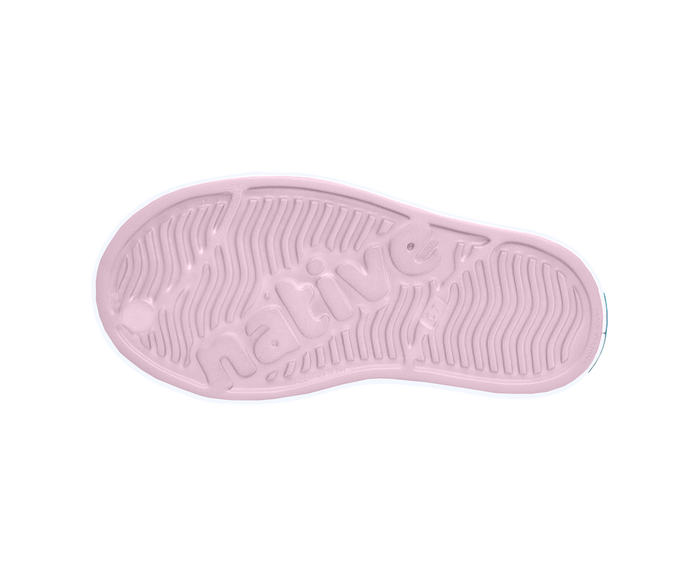Bottom view of a Native Shoes Kids Jefferson Print Kids | Barely Pink / Shell White / Cowgirl Footwear in Barely Pink / Shell White / Cowgirl
