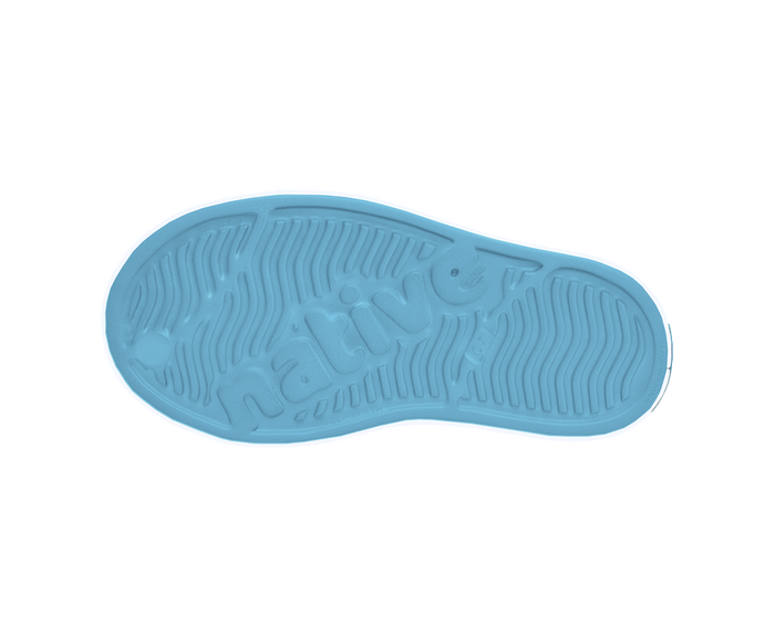 Bottom view of a Native Shoes Kids Jefferson Print Kids | Aquarius Blue / Shell White / Hilly Uv Blur Footwear in Aquarius Blue / Shell White / Hilly Uv Blur