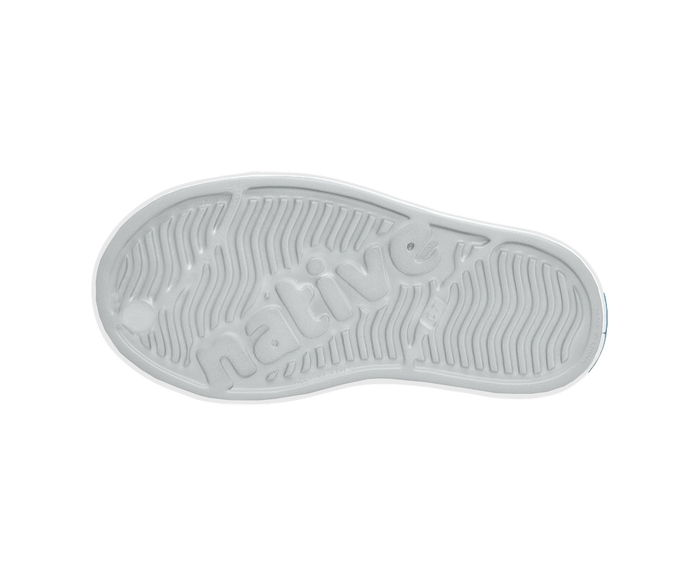 Bottom view of a Native Shoes Kids Jefferson Stonewash Kids | Dawn Blue / Dawn Blue / Satellite Brushed Footwear in Dawn Blue / Dawn Blue / Satellite Brushed