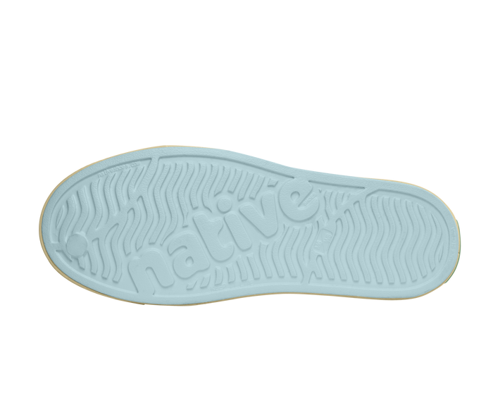 Bottom view of a Native Shoes Jefferson Wanderfoam Blm Print | Dawn Blue / Bone White Speckles / Light Water Footwear in Dawn Blue / Bone White Speckles / Light Water