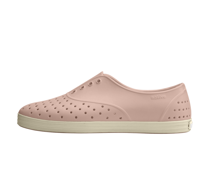 Side view of a Native Shoes Adults Jericho Wanderfoam Footwear in Chameleon Pink / Bone White