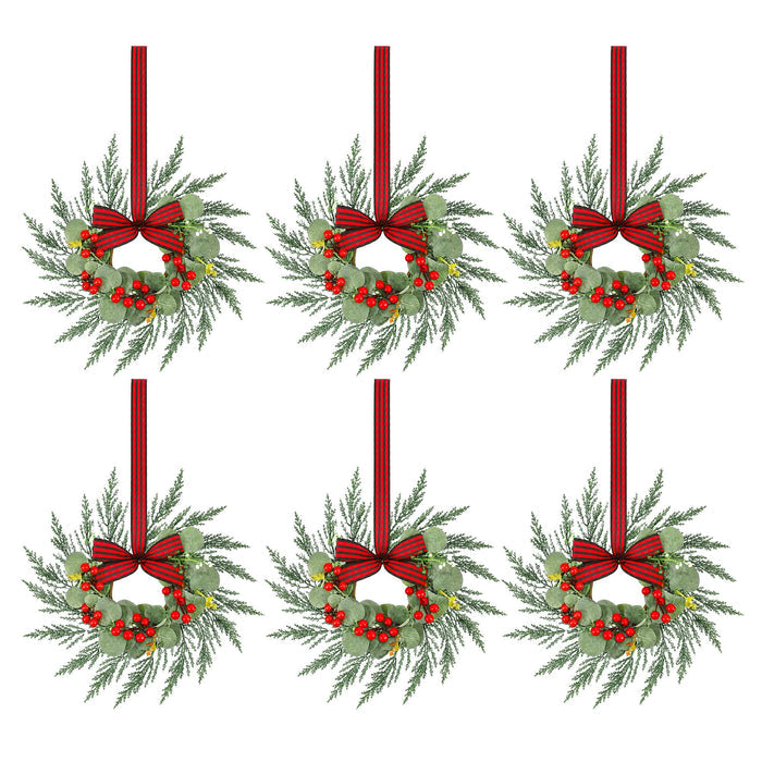 Jingle Jollys 6x Christmas Wreath Garland 26cm Pre-lit Wreaths Red Berries Bow